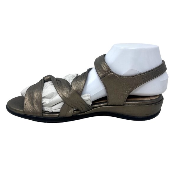 Clarks Artisan Lucena Pewter Leather Strappy 1.5” Wedge Sandals 10M - Picture 5 of 9